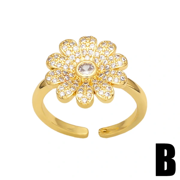 Clearance flower ring women's trendy internet celebrity cool style design zircon ring retro pinky ring wholesale rip95