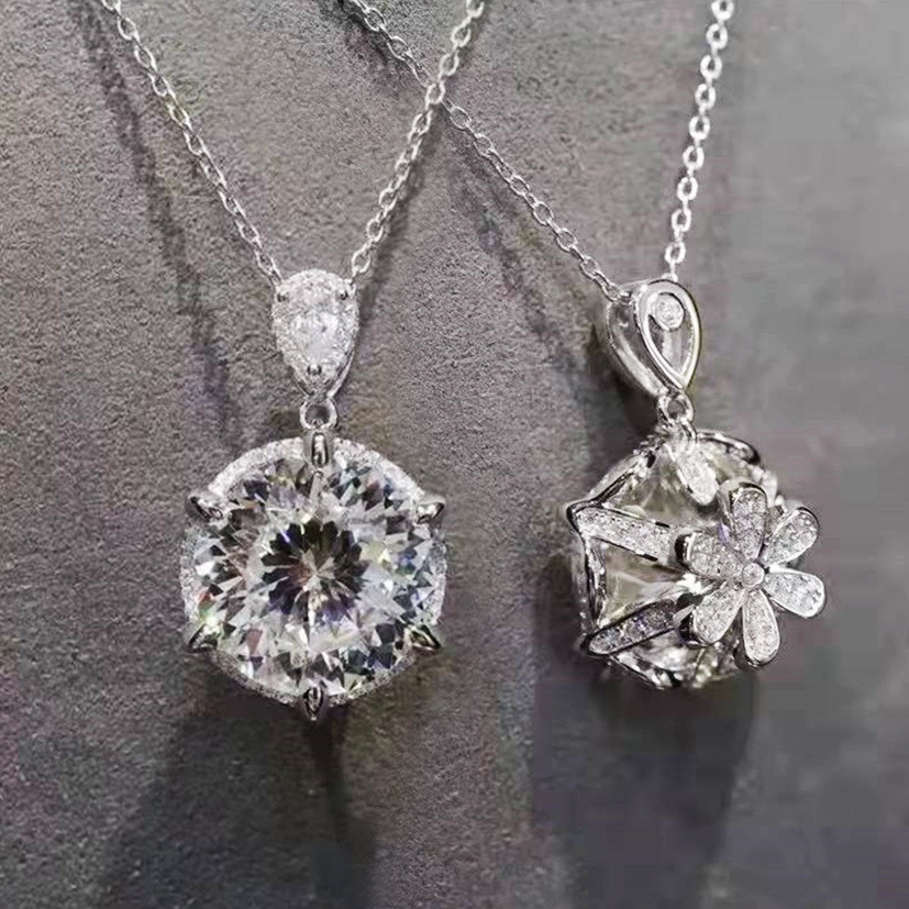 Live hot selling European and American style six-claw single diamond zircon pendant necklace fashionable women's necklace manufacturer supply
