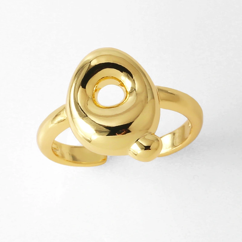 AS jewelry smooth 26 English letters ring female copper plated real gold open ring rih04