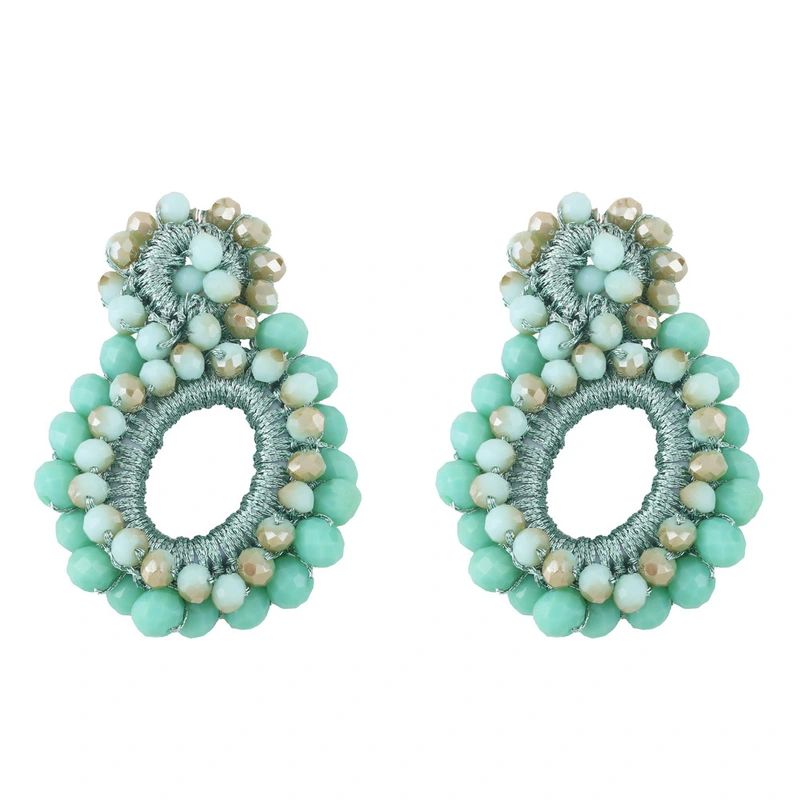 European and American Bohemian geometric round water drop rice bead earrings creative personality woven earrings jewelry ery17