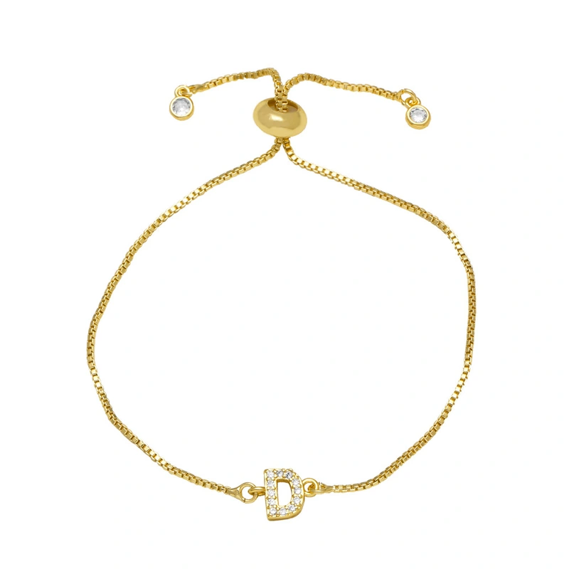 AS jewelry full zirconium 26 English letters bracelet copper plated real gold adjustment jewelry brm62