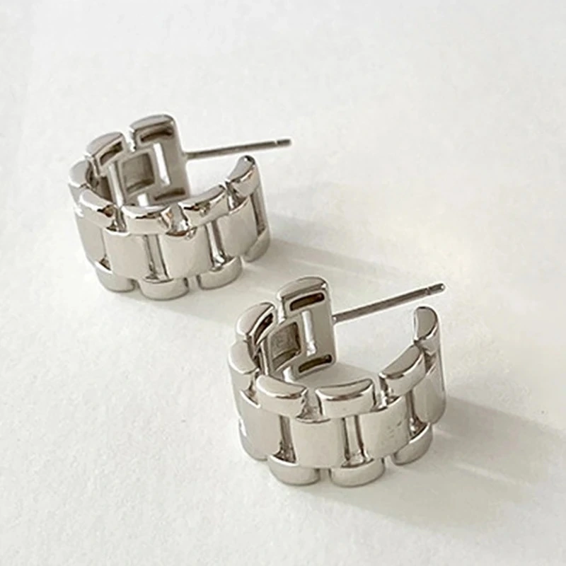 Metallic strap earrings, niche design, high-end temperament, fashionable earrings, personality, cool style earrings
