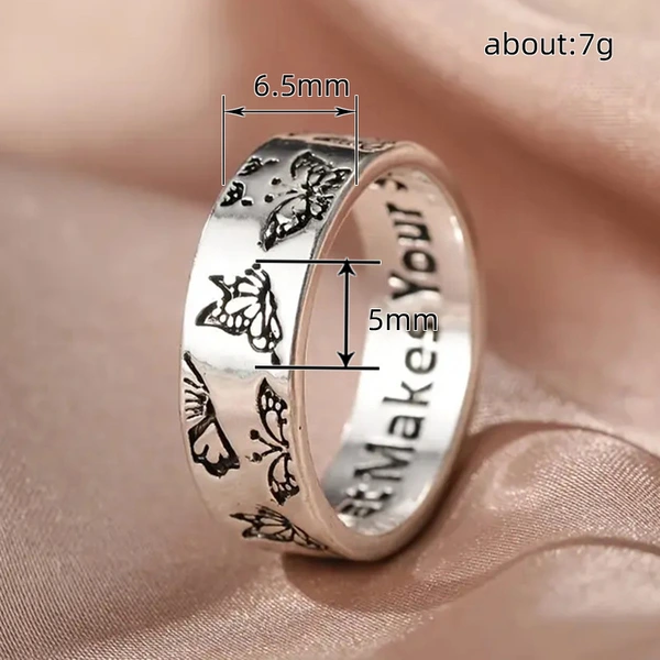  Fashionable and stylish engraved ring for women, simple and creative butterfly ring, fashionable metal matching ring