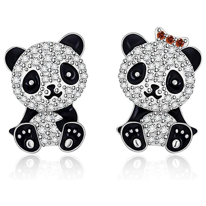 Creative cute panda bow earrings Chinese style niche accessories full of zircon fashion earrings