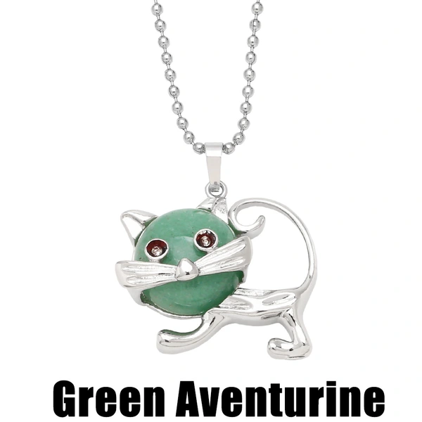 European and American personality retro inlaid turquoise malachite cat pendant necklace female crystal agate accessories wholesale nkb580