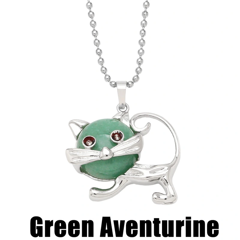 European and American personality retro inlaid turquoise malachite cat pendant necklace female crystal agate accessories wholesale nkb580