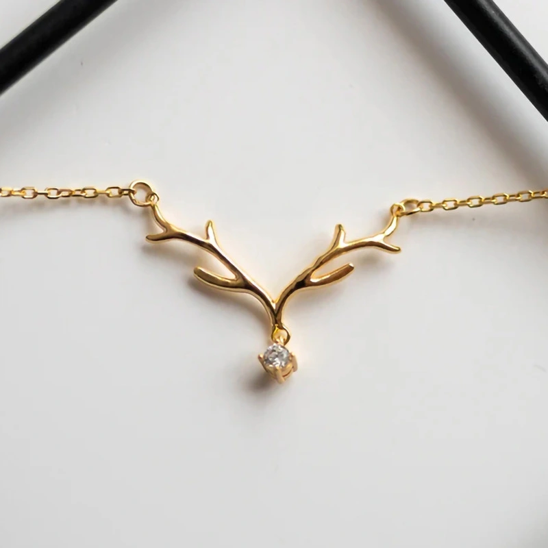  Simple large deer antler pendant necklace inlaid with zircon fashion jewelry women's Christmas holiday classic necklace