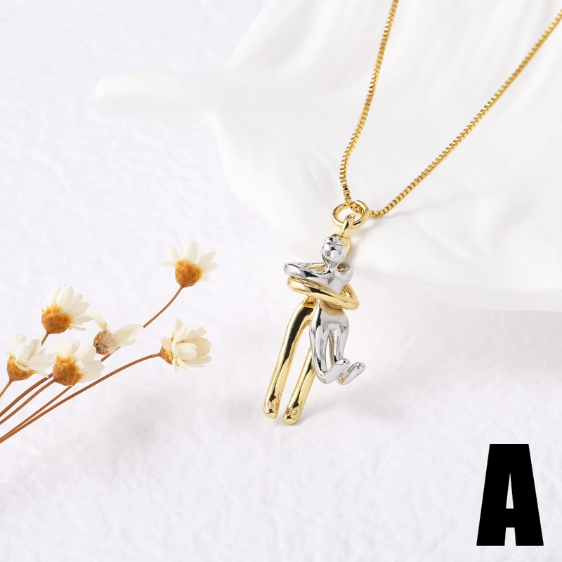 AS jewelry hot selling gold-plated boy and girl couple hug pendant necklace clavicle chain nkb071