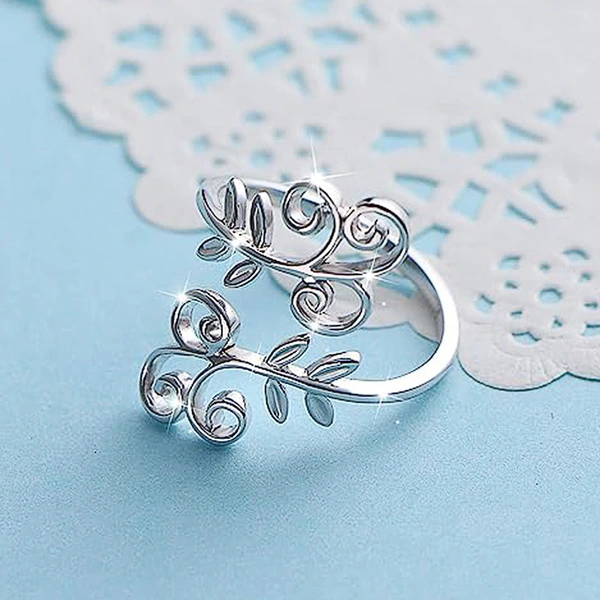  European and American new metal ring fashion flower vine leaf ring opening adjustable ring for women