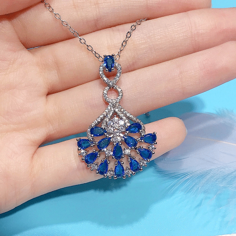 Ruili magazine's new jewelry, heavy design, luxurious full diamond simulated sapphire mini skirt necklace