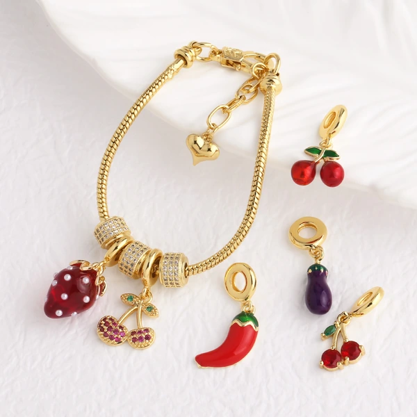 AS jewelry European and American copper plated real gold oil drop fruit cherry strawberry bracelet brm53 bracelet