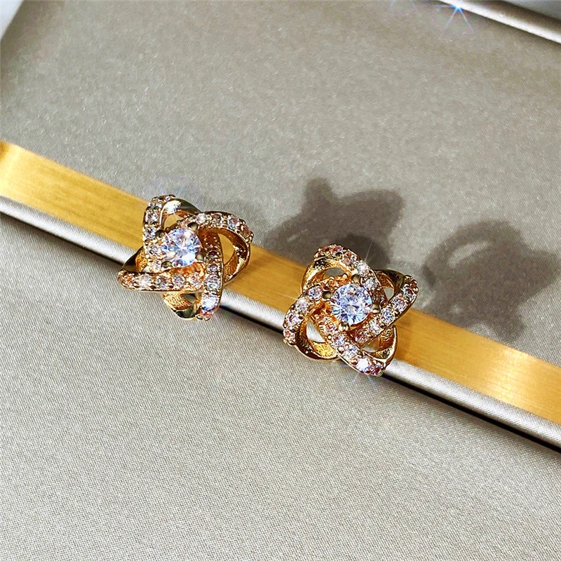 Korean style new earrings simple flower micro-inlaid zircon earrings super shiny small fresh floral women's earrings