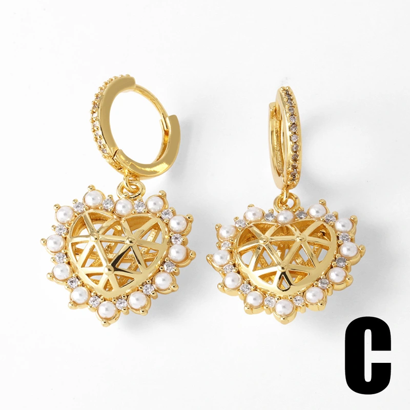 AS jewelry hot selling cross earrings female gold-plated zircon shell heart earrings erw14