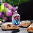 European and American light luxury necklace 15*25mm super large colored zircon necklace luxury two-color gemstone pendant