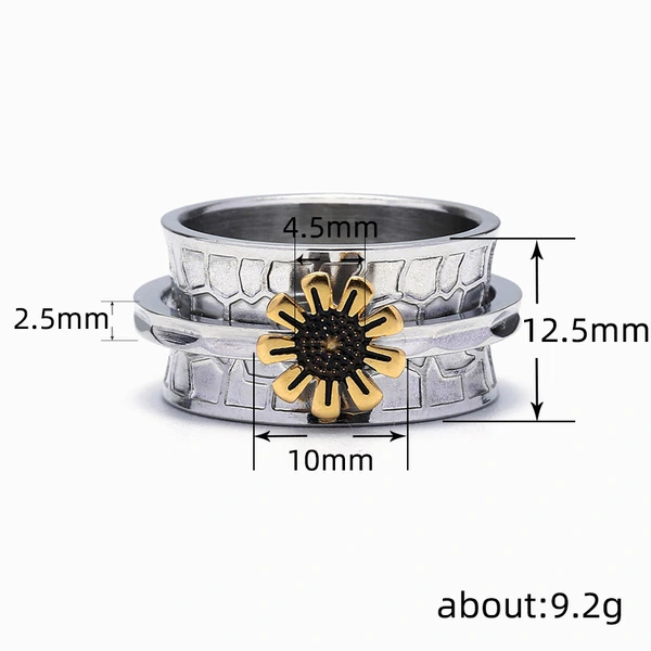   Hot selling creative accessories stacked wide version sunflower ring sunflower two-color men's and women's ring