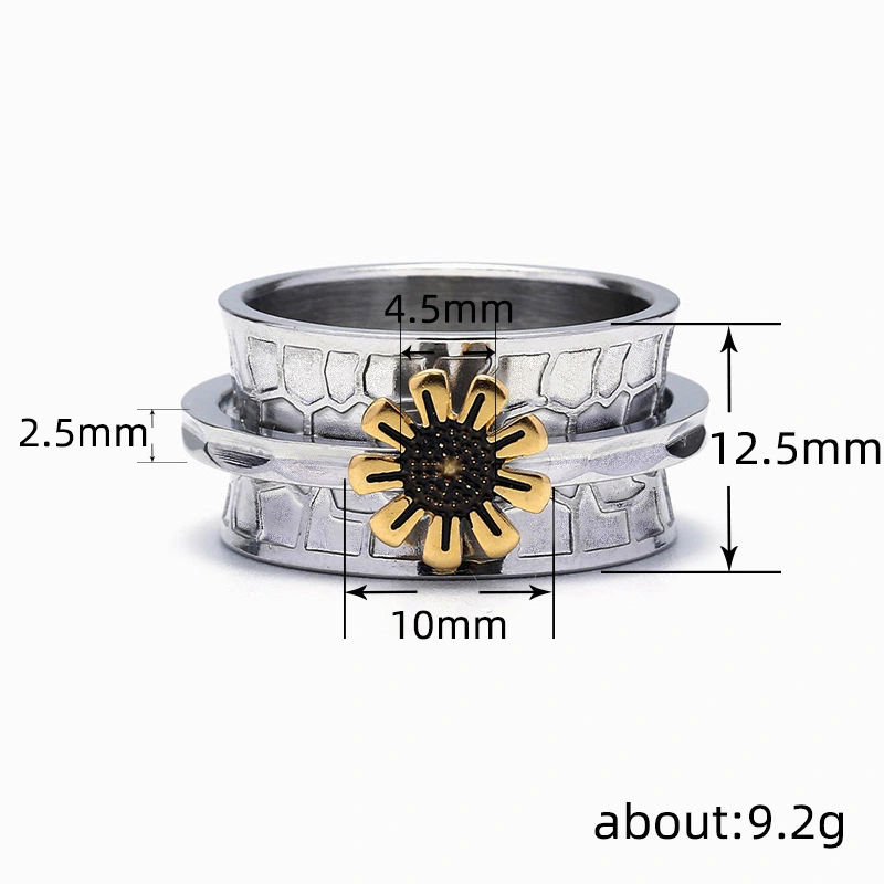   Hot selling creative accessories stacked wide version sunflower ring sunflower two-color men's and women's ring