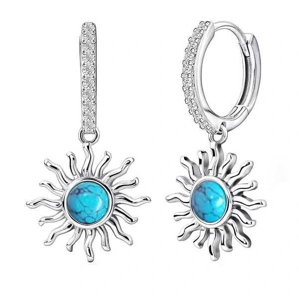  Source manufacturer retro imitation turquoise earrings for women sunflower exquisite design jewelry light luxury style fashion sense