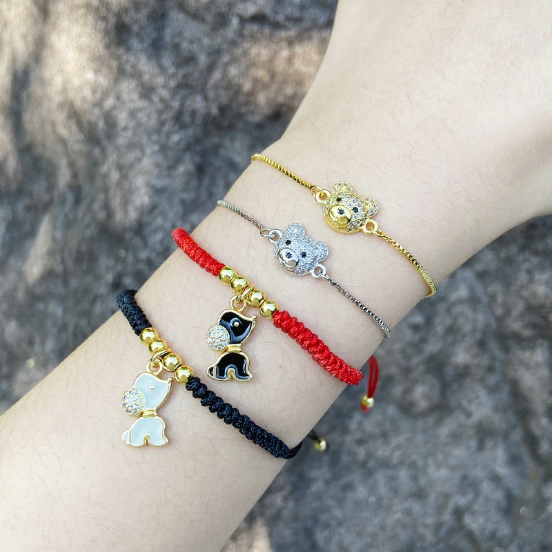 European and American new personality cute bear pendant bracelet female fashion simple braided puppy hand rope bracelet brk90
