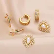New cross earrings for women inlaid with colored zircon and gold-plated pearl earrings era025