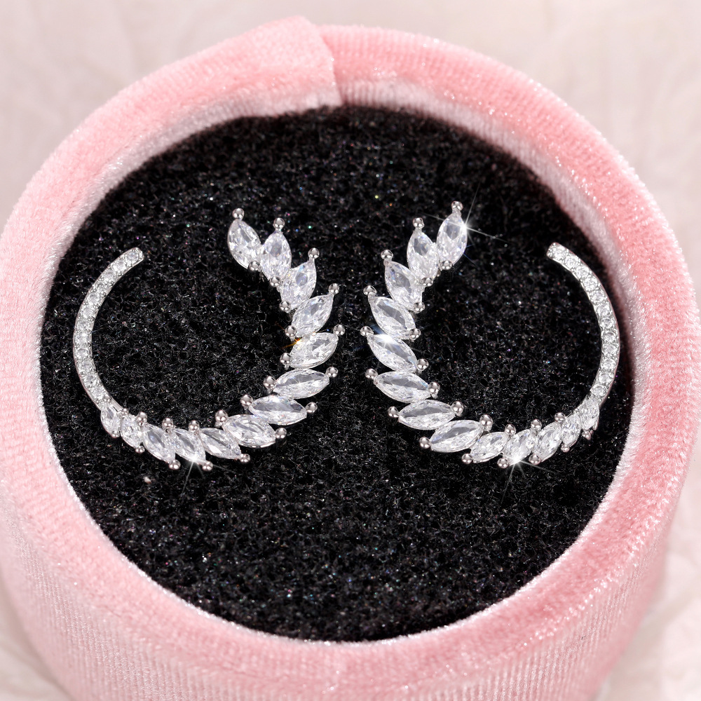 Korean horse eye zircon hoop earrings fashionable leaf arc wreath earrings all-match girls ear jewelry