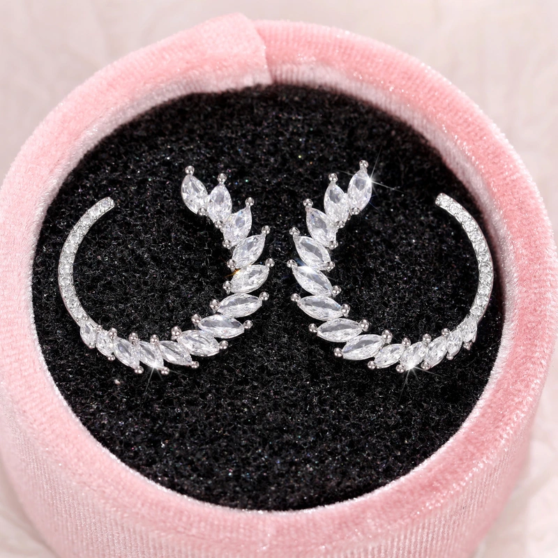 Korean horse eye zircon hoop earrings fashionable leaf arc wreath earrings all-match girls ear jewelry