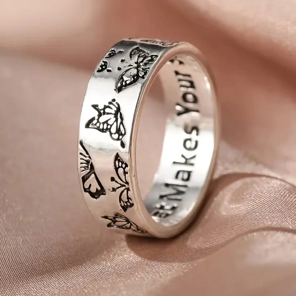  Fashionable and stylish engraved ring for women, simple and creative butterfly ring, fashionable metal matching ring