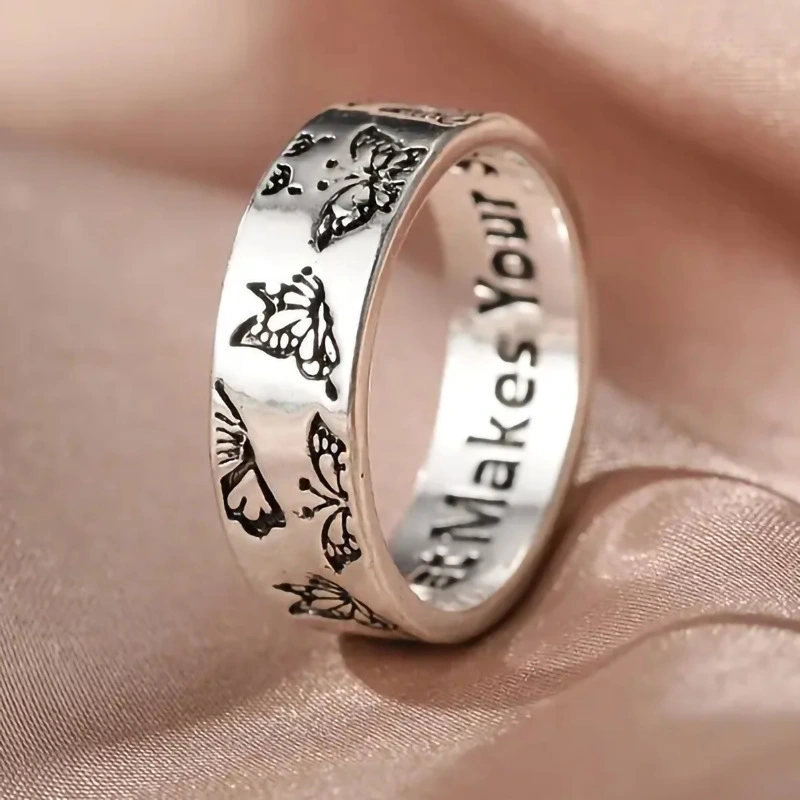  Fashionable and stylish engraved ring for women, simple and creative butterfly ring, fashionable metal matching ring