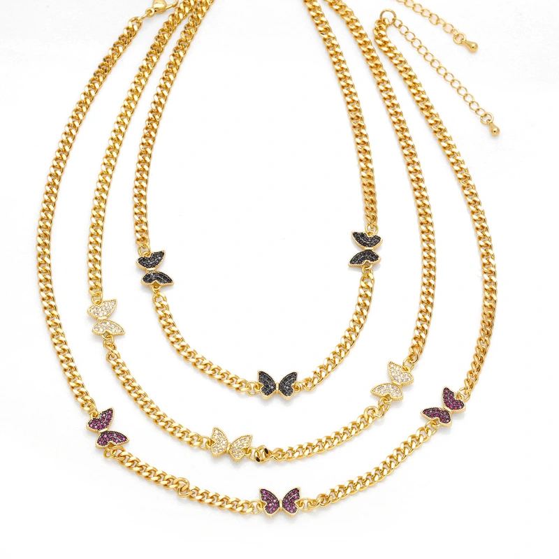 European and American jewelry butterfly clavicle chain fashion hip hop Cuban chain necklace cold style necklace nkb163