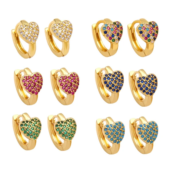 Simple and fashionable colorful zircon heart earrings European and American style exquisite small earrings light luxury temperament earrings female era242