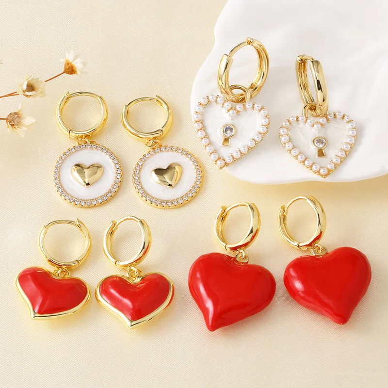 AS jewelry new oil drop red love peach heart earrings ear buckle earrings female erv80 ring