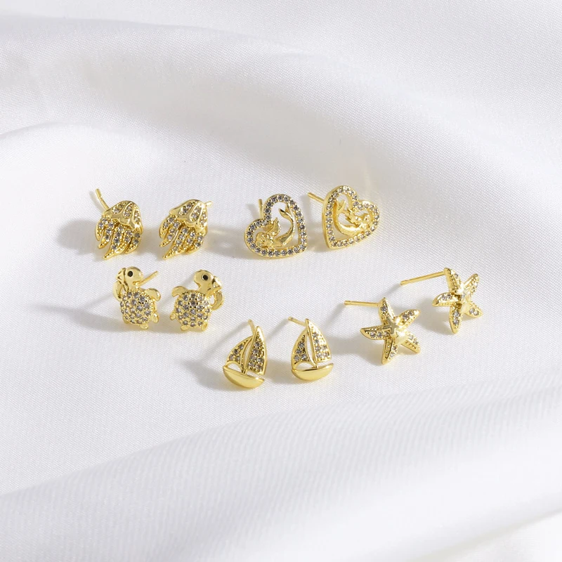AS jewelry hot selling ocean style starfish love sailboat gold plated earrings earrings female ery43