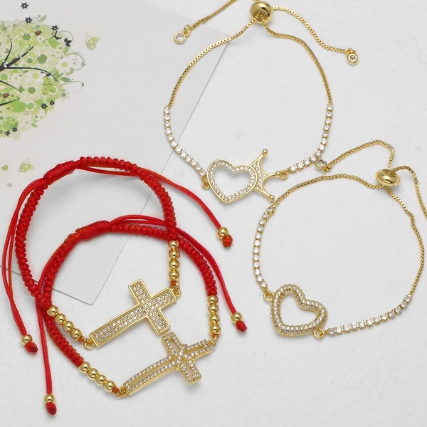 AS jewelry European and American micro-inlaid zircon cross bracelet love heart gold-plated bracelet female brc73