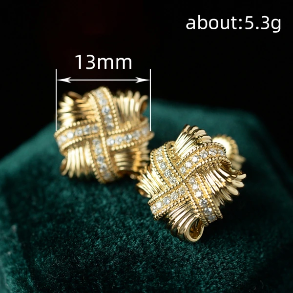 Braided cross earrings for women, micro-inlaid, elegant, light luxury style earrings, fashionable design, French earrings