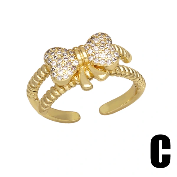 Clearance hot sale bow ring women's inlaid zircon gold-plated double layer open ring ring rip63