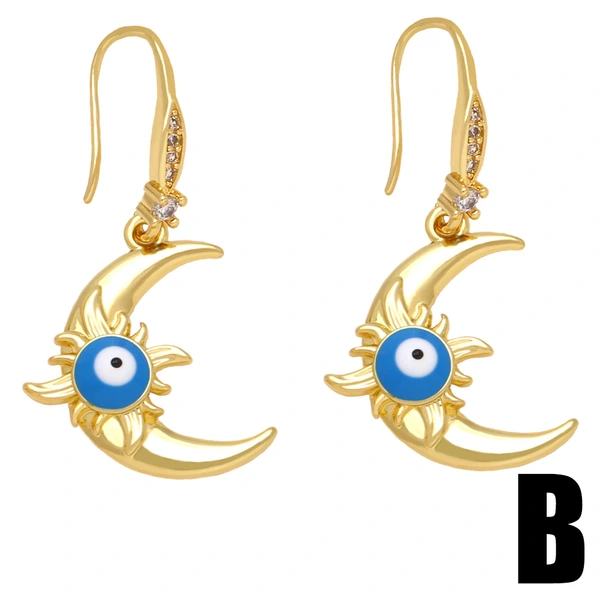 European and American earrings inlaid with diamond oil drop sun moon devil eye earrings female fashion personality ear hook erq59