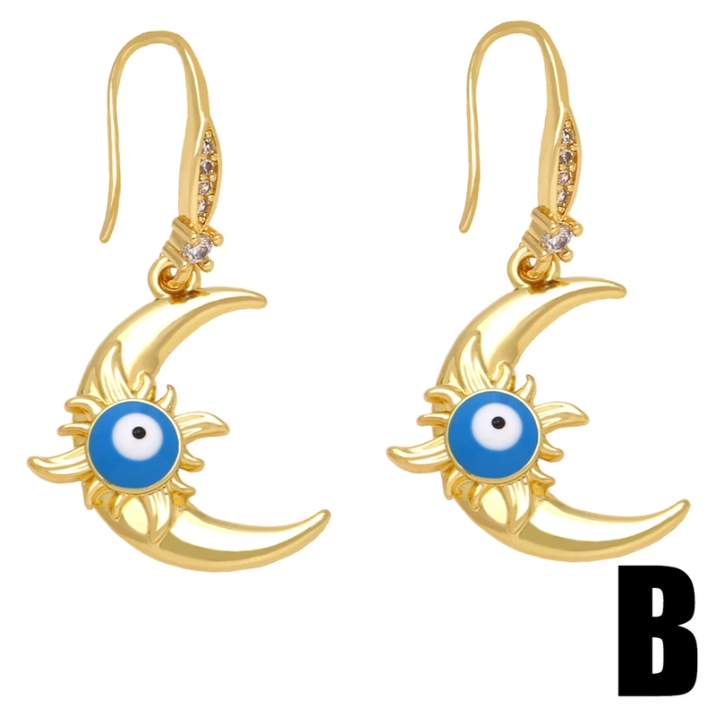 European and American earrings inlaid with diamond oil drop sun moon devil eye earrings female fashion personality ear hook erq59