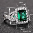  European and American retro rectangular green ring design temperament light luxury index finger ring cross pavé ring female