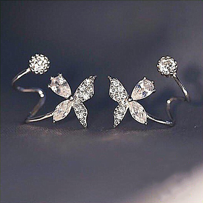  Hot sale Korean Dongdaemun style flower-shaped zircon ear clips for women, simple and versatile earrings