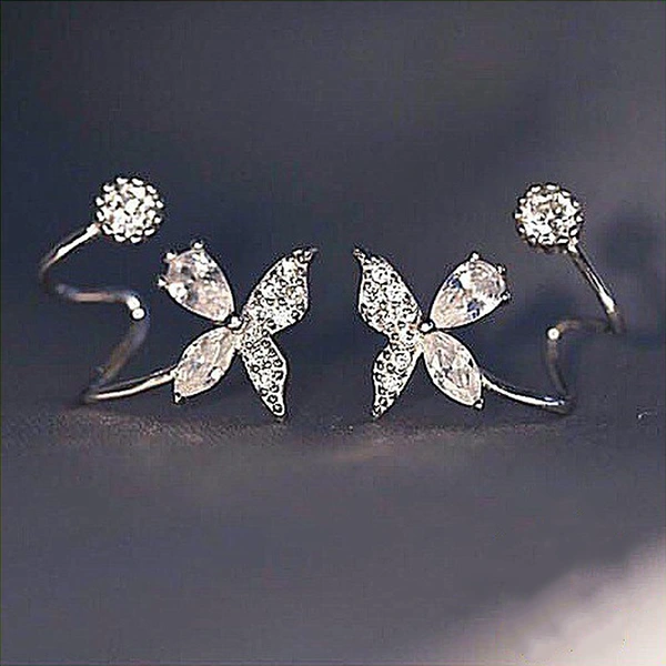  Hot sale Korean Dongdaemun style flower-shaped zircon ear clips for women, simple and versatile earrings