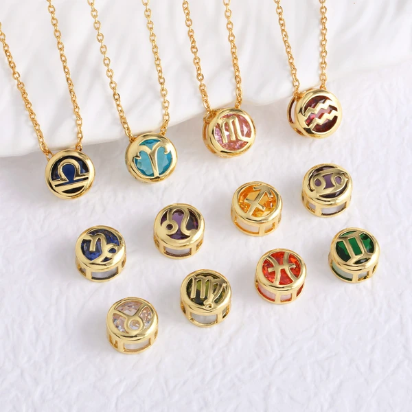 AS jewelry Europe and the United States hot selling twelve constellation necklace zircon double-sided hollow birthstone clavicle chain nkb794