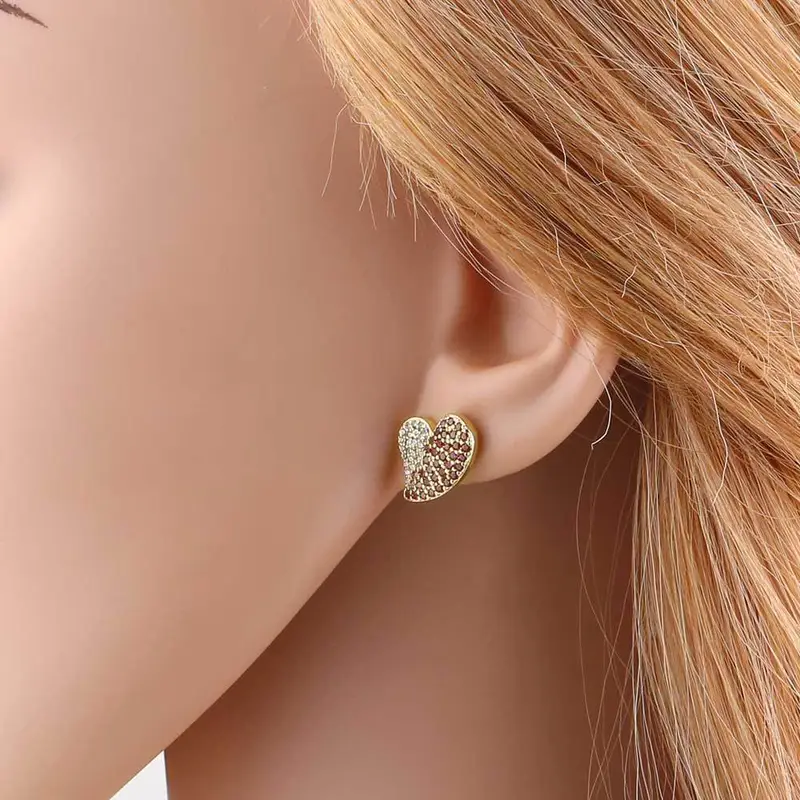 AS jewelry hot selling love heart inlaid colored zircon earrings earrings female err03