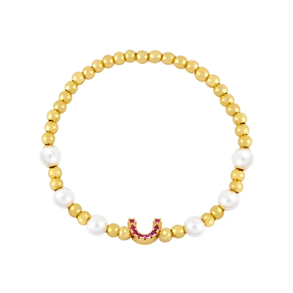 Clearance European and American geometric U-shaped bracelet women's simple beaded gold round pearl elastic bracelet brh52