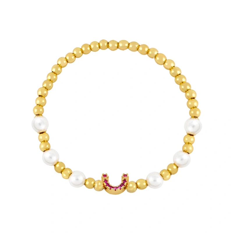 Clearance European and American geometric U-shaped bracelet women's simple beaded gold round pearl elastic bracelet brh52