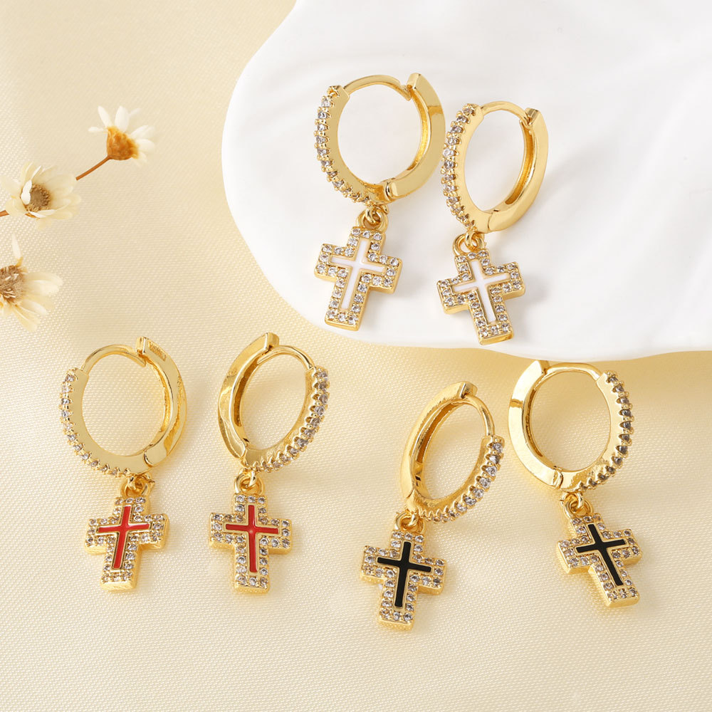 AS jewelry European and American new zircon copper plated 18k gold cross pendant earrings earrings earrings era234