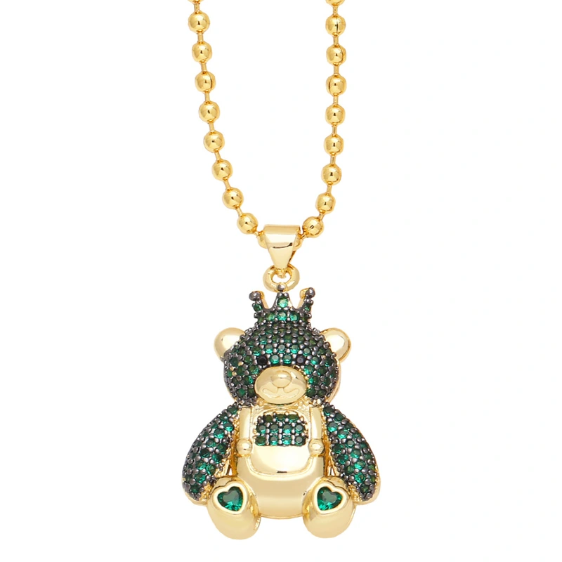 New European and American hip-hop full diamond zircon bear pendant necklace female niche personality clavicle chain nkq36