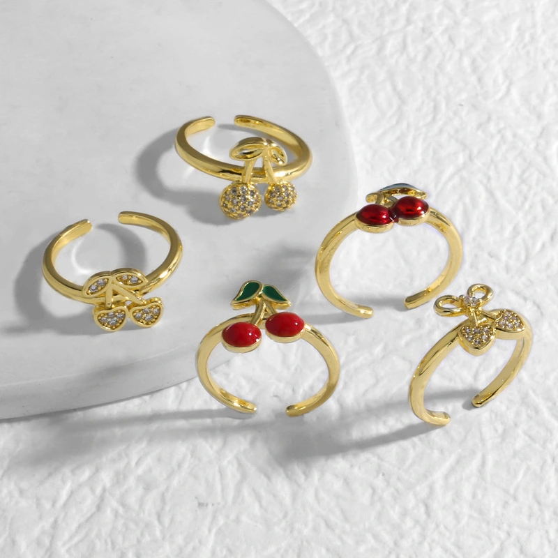 AS jewelry Europe and the United States hot selling full zircon fruit cherry ring copper plated real gold open ring female rir90