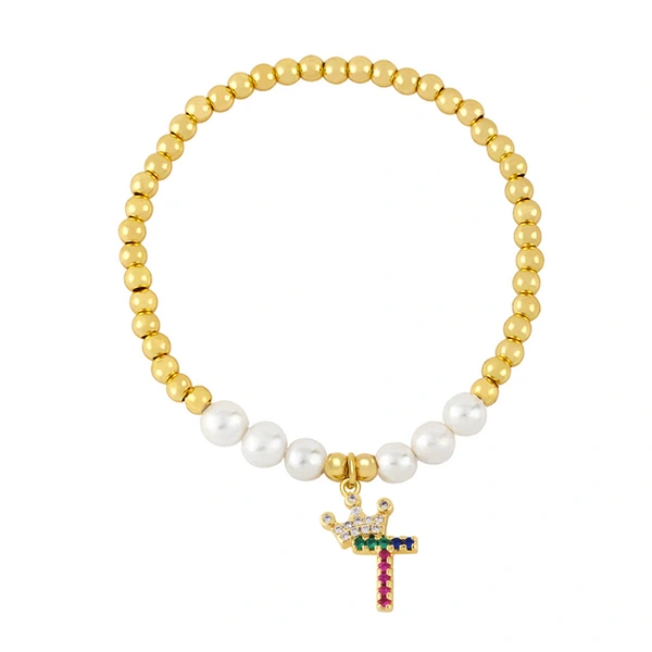 26 English letters bracelet female European and American copper beads pearl elastic bracelet fashion crown letter bracelet brf80