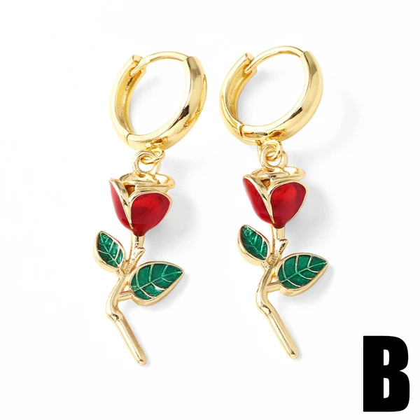 AS jewelry new oil-drip copper plated 18k gold insect rose cherry earrings earrings female eru76