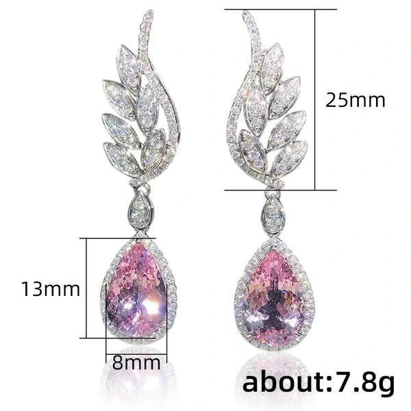 European and American style new angel wings earrings luxury high-end romantic pink diamond water drop earrings
