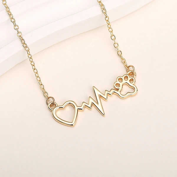   Cat paw necklace, European and American hot-selling heartbeat pattern clavicle necklace, fashionable heart-shaped necklace